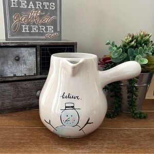 New Rae Dunn Believe Snowman Ceramic Christmas Cocoa Pot